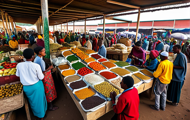 **

"A bustling Ethiopian marketplace, diverse ethnic groups in traditional, fully clothed attire buying and selling goods, vibrant colors, safe for work, appropriate content, wide angle, perfect anatomy, correct proportions, professional photography, high quality, family-friendly."

**