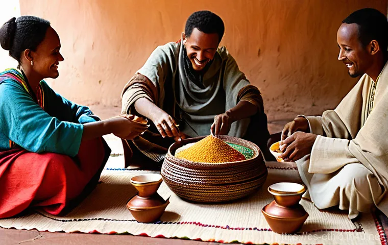 에티오피아의 독립기념일 행사 - **Prompt 1: Ethiopian National Day Celebration - Vibrant Eskista Dance**
    "A lively, photorealist...