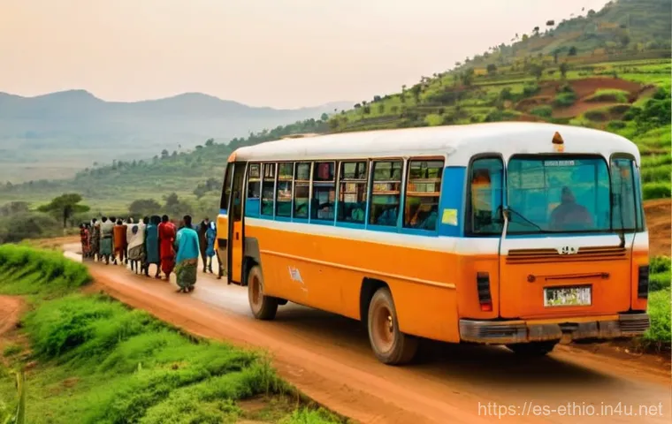 에티오피아 대중교통 이용법 - **Prompt 2: Ethiopian Minibus Street Scene**
    "A dynamic, wide-angle street scene in a busy area ...