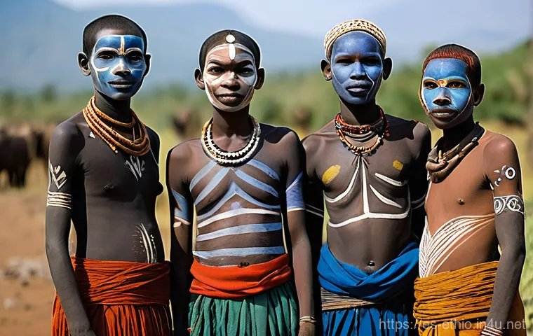 에티오피아 서남부 지역의 부족 생활 - **Prompt:** A vibrant, detailed portrait of a Hamer woman from Southwest Ethiopia at a bustling loca...