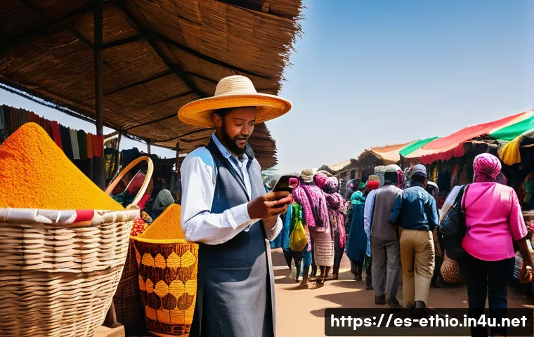 에티오피아에서 여행자 보험 선택하기 - A professional traveler in Ethiopia, wearing comfortable but modest travel clothes and a wide-brimme...